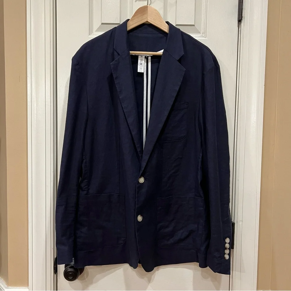 NEW State & Liberty Unstructured Linen Blazer Navy Blue 44 Performance Sport